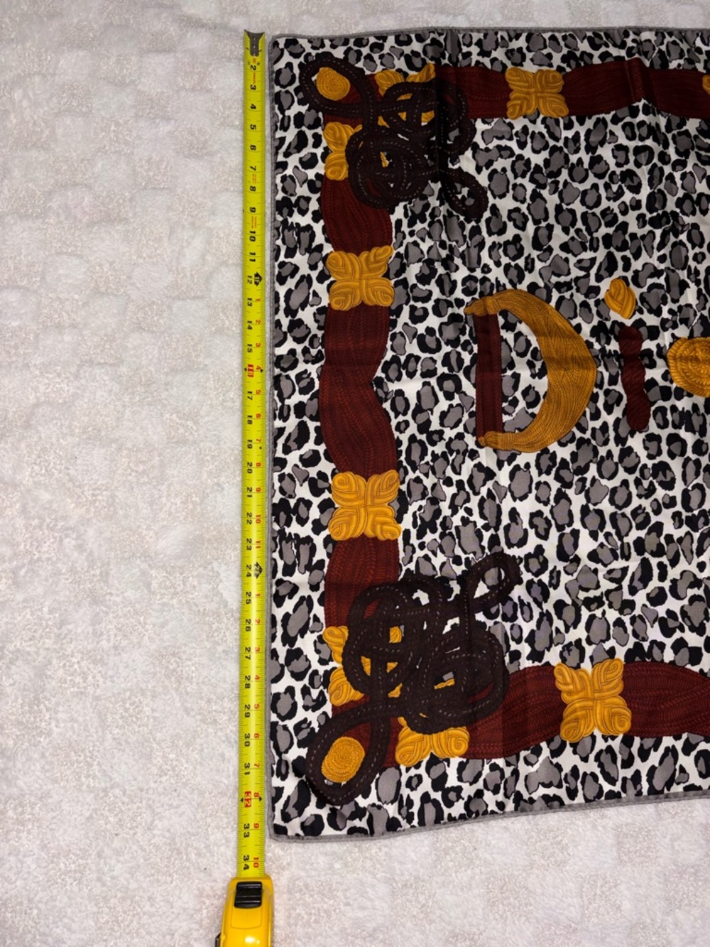Vintage Christian Dior Leopard Print Silk Scarf Golden Dark Red & Brown Accents - Picture 7 of 10